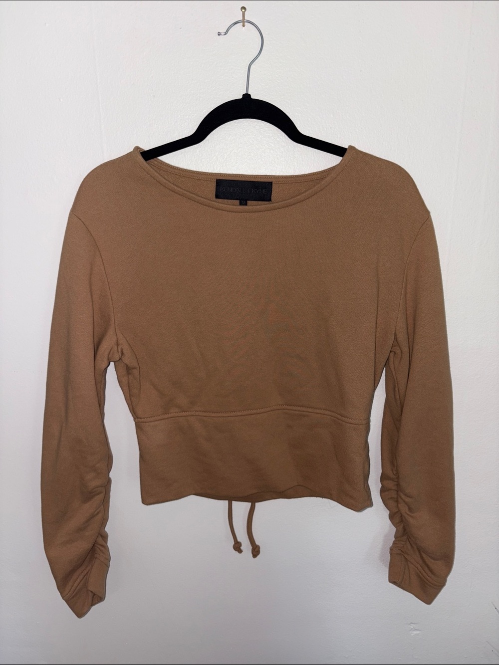 Brown Cropped Drawstring Sweatshirt - Kendall and Kylie
